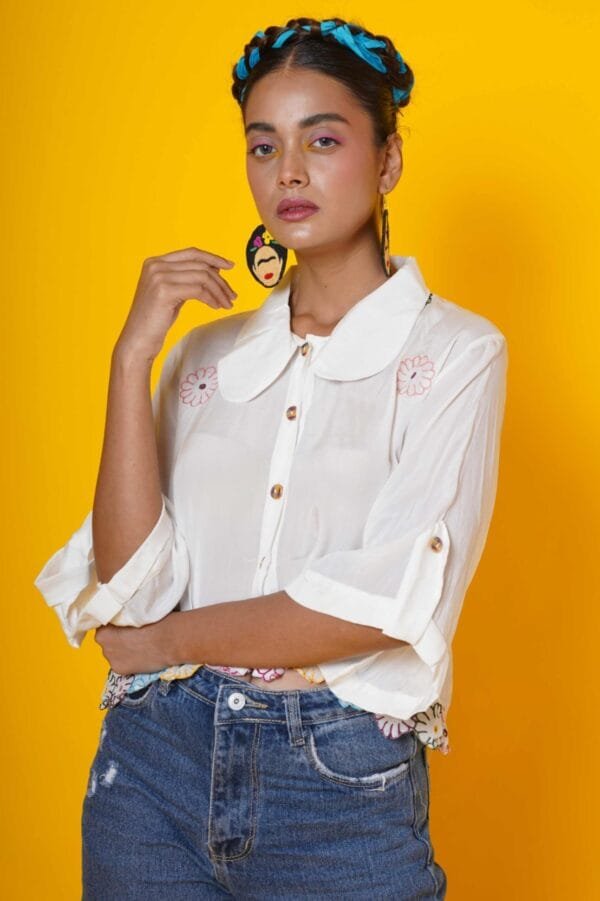 White Cut Work Blouse with Peter Pan Collar - Image 8