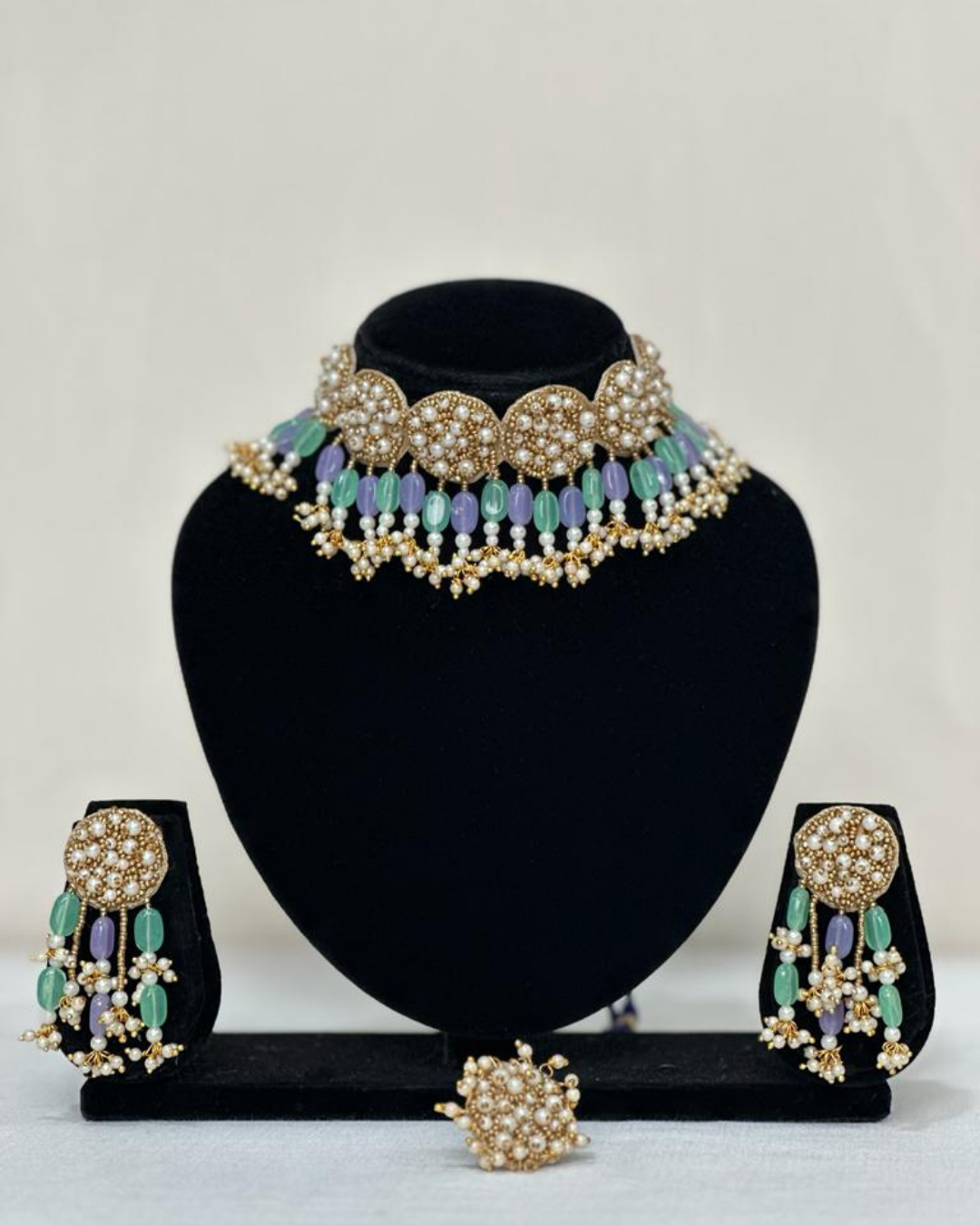 Myra (Blue) – Neckpiece, Earrings and Ring