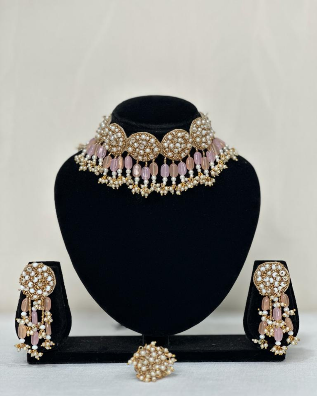 Myra (Peach) – Neckpiece, Earrings and Ring