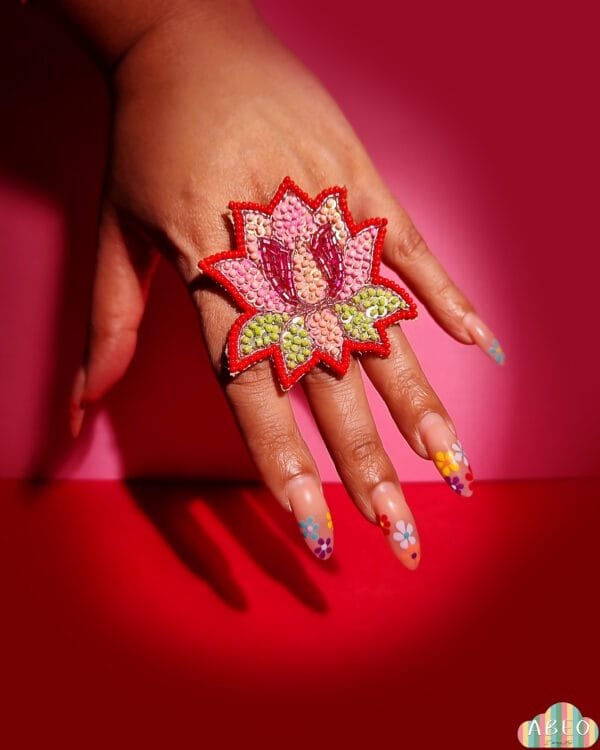 Pink-Lotus-beaded-ring