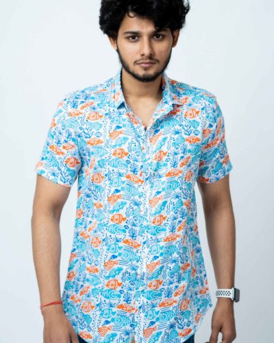 Coral Block Print Smart Fit Mens Shirt 5