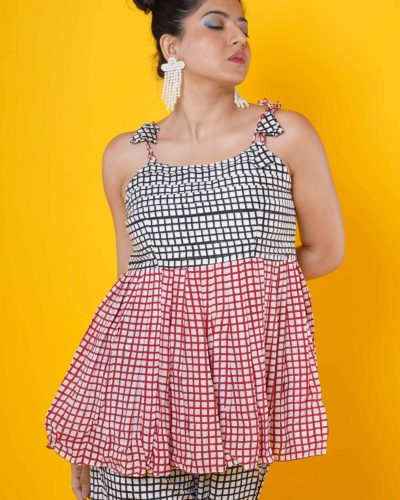 women block print co ord set in red and black checks 4